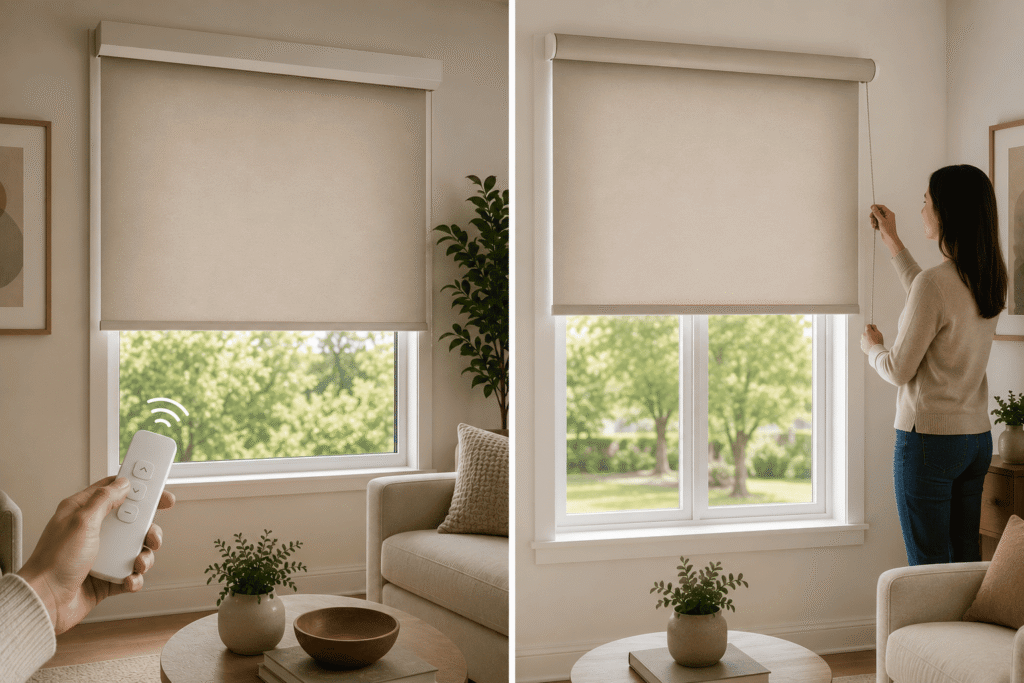 Motorized vs. Manual Roller Shades: Which One Fits Your Lifestyle? 1 Motorized vs. Manual Roller Shades